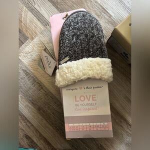 Pudus Cozy Knit Slipper Socks with Faux Sherpa Cuff - Gray